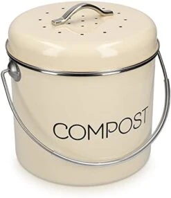 Navaris Compost Bin For Kitchen Counter - 0.8 Gallon (3L) Metal Countertop Indoor Composter Bucket With Charcoal Filters And Lid - Cream, Size Small -Brabantia Shop 41o5FgZ5ML. AC 1