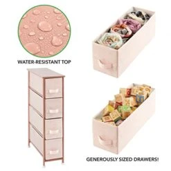 MDesign Narrow Dresser Storage Tower Stand With 4 Removable Fabric Drawers - Steel Frame, Wood Top Organizer For Bedroom, Entryway, Closet - Lido Collection - Light Pink/Rose Gold -Brabantia Shop 41oen19Y5aL