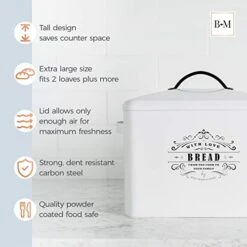 Extra Large White Farmhouse Bread Box For Kitchen Countertop - Holds 2+ Loaves For All Your Bread Storage - Bread Container Counter Organizer To Suit Farmhouse Kitchen Decor, Vintage Kitchen, Rustic -Brabantia Shop 41p7qERcuPL