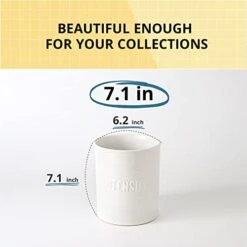 LIFVER Kitchen Untensil Holder, 7.1″ Extra-Large Ceramic Stable Utensil Holder For Kitchen Counter, White Utensil Crock For Vintage Farmhouse Kitchen Décor, With Table-Protection Cork Mat -Brabantia Shop 41p8TVYqEUL