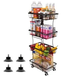 Asani Slim Kitchen Organization Shelf Rack, Convertible 4 Tier Wire Rack Shelving With Wheels, Works As Bathroom Shelf Organizer, Spice Rack Organizer, Wire Fruit Basket, Laundry Room Storage