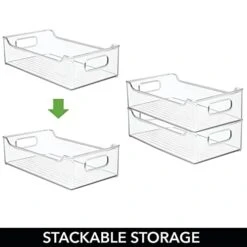 MDesign Wide Plastic Kitchen Storage Container Bins With Handles -Organization In Pantry, Cabinet, Refrigerator Or Freezer Shelves - Food Organizer For Fruit, Yogurt, Squeeze Pouches - Clear -Brabantia Shop 41pHWmC6VhL