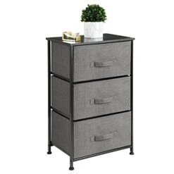 MDesign Steel Top And Frame Storage Dresser Tower Unit With 3 Removable Fabric Drawers For Bedroom, Living Room, Or Bathroom - Holds Clothes, Accessories, Lido Collection - Charcoal Gray