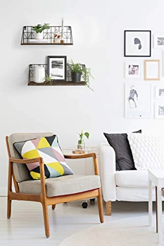 Mkono Wall Floating Shelves Set Of 2 Rustic Wood Bathroom Shelf (11.5" + 17.7"), Black Metal Wire Storage Display Shelving Room Recor For Bedroom Living Room Kitchen Office,Brown 4 Mkono Wall Floating Shelves Set Of 2 Rustic Wood Bathroom Shelf (11.5" + 17.7"), Black Metal Wire Storage Display Shelving Room Recor For Bedroom Living Room Kitchen Office,Brown - Image 4