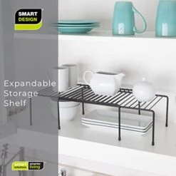 Smart Design Expandable Storage Rack - Scratch Resistant Feet - Metal Wire - Kitchen Counter, Bathroom Medicine Organizer, Dish, Plate Display Shelf, Sink Cabinet, Cupboard Riser - 16 X 32.5 - Black -Brabantia Shop 41rEJgF45cL