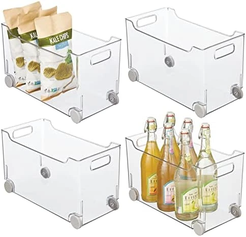 Plastic Storage Container Bin Box With Rolling Wheels And Handle For Kitchen Organization - Pantry, Cupboard, Cabinet Shelves, Or Under Sink - Lumiere Collection - Clear/Gray 6 Plastic Storage Container Bin Box With Rolling Wheels And Handle For Kitchen Organization - Pantry, Cupboard, Cabinet Shelves, Or Under Sink - Lumiere Collection - Clear/Gray - Image 6