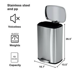 50 Liter / 13 Gallon Kitchen Trash Can With Lid, Stainless Steel Trash Can With Foot Pedal And Inner Bucket, Fingerprint-Resistant Soft Close Lid Garbage Can, Odor Proof And Hygienic, Stainless Steel -Brabantia Shop 41rbIRr6LcL