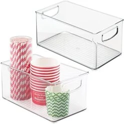 MDesign Plastic Stackable Kitchen Organizer - Storage Bin With Handles For Refrigerator, Freezer, Cabinet, And Pantry Shelves Organization - Food Container - Ligne Collection - 2 Pack - Clear -Brabantia Shop 41tKh19fjL. AC