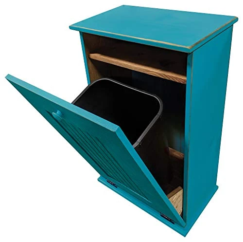 Sawdust City Tilt-Out Wooden Trash Bin Holder (Old Turquoise) 3 Sawdust City Tilt-Out Wooden Trash Bin Holder (Old Turquoise) - Image 3