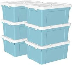 Cetomo 35L*4 Plastic Storage Box, Tote Box,Organizing Container With Durable Lid And Secure Latching Buckles, Stackable And Nestable, 4Pack, Blue With Buckle -Brabantia Shop 41us5WHktNL. AC