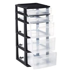 Homz Plastic 5 Clear Drawer Medium Home Organization Storage Container Tower With 3 Large Drawers And 2 Small Drawers, Black Frame, 2 Pack -Brabantia Shop 41uxIp6VA0S