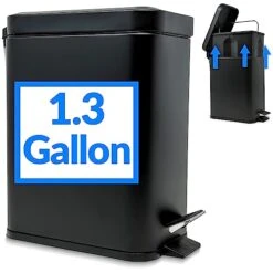 Reli. Small Trash Can With Lid, 1.3 Gallon (5 Liter) | Stainless Steel (Matte Black) | Small Bathroom Trash Can | Step Pedal Garbage Can With Removable Bucket, Kitchen | Rectangular Metal Trash Bin -Brabantia Shop 41vFQMqwOeL 1