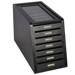 DisplayGifts Knife Storage Glass Top Display Case Holder Tool Storage Cabinet With Felt Bottom Drawers Black