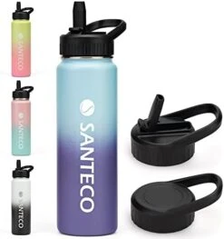 SANTECO Water Bottle 24 Oz, Vacuum Insulated Stainless Steel Bottle With Straw Handle Lid, Leakproof Bottles, Wide Mouth Easy Clean, Keep Drinks Hot & Cold For Gym, Camping, Hiking, Blue Purple -Brabantia Shop 41vYRznxqIL. AC
