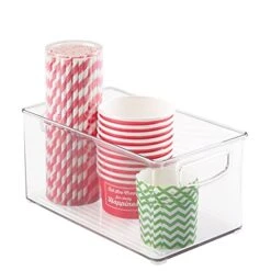 MDesign Plastic Kitchen Organizer - Storage Holder Bin With Handles For Pantry, Cupboard, Cabinet, Fridge/Freezer, Shelves, Counter - Holds Canned Food, Snacks - Ligne Collection - 4 Pack - Clear -Brabantia Shop 41vvBjDttBL
