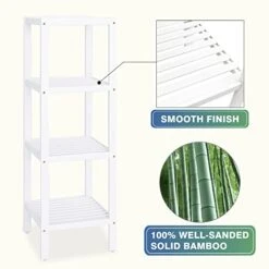 SMIBUY Bathroom Storage Shelf, 4-Tier Bamboo Rack Organizer, Multifunctional Shelving Unit For Living Room Bedroom Kitchen (White) -Brabantia Shop 41vyRGMedFL