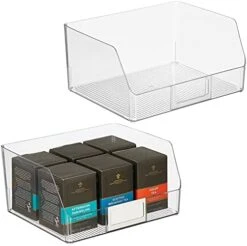 Wide Plastic Kitchen Food Storage Organizer Bin Basket With Open Front And Built-In Label Holder For Cabinets, Pantry - 12 Inch Width - 4 Pack - Clear -Brabantia Shop 41w3xaIODHL. AC