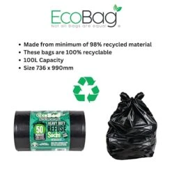 Eco Bag 50 Heavy Duty Refuse Sacks, Black, 1x