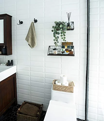 Mkono Wall Floating Shelves Set Of 2 Rustic Wood Bathroom Shelf (11.5" + 17.7"), Black Metal Wire Storage Display Shelving Room Recor For Bedroom Living Room Kitchen Office,Brown 2 Mkono Wall Floating Shelves Set Of 2 Rustic Wood Bathroom Shelf (11.5" + 17.7"), Black Metal Wire Storage Display Shelving Room Recor For Bedroom Living Room Kitchen Office,Brown - Image 2