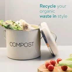 Navaris Compost Bin For Kitchen Counter - 0.8 Gallon (3L) Metal Countertop Indoor Composter Bucket With Charcoal Filters And Lid - Cream, Size Small -Brabantia Shop 41zaYkwwIkL