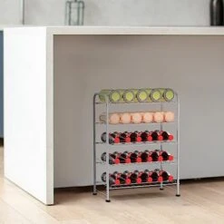 5 Tier Water Bottle Organizer Small Water Bottle Holder Stand Freestanding Metal Bottled Water Rack Dispenser For Kitchen, Pantry Organization And Storage, Silver -Brabantia Shop 41zyHROgAkL