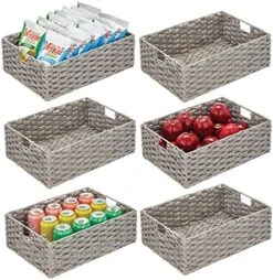 MDesign Hyacinth Braided Woven Kitchen Basket Bin With Built-in Handles For Organizing Kitchen Pantry, Cabinet, Cupboard, Countertop, Shelves - Holds Food, Drinks, Snacks - 6 Pack - Natural/Tan -Brabantia Shop 51 T3f4qFEL. AC