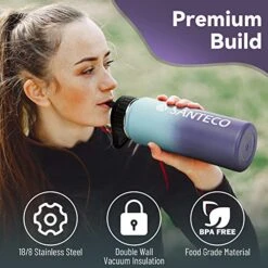 SANTECO Water Bottle 24 Oz, Vacuum Insulated Stainless Steel Bottle With Straw Handle Lid, Leakproof Bottles, Wide Mouth Easy Clean, Keep Drinks Hot & Cold For Gym, Camping, Hiking, Blue Purple -Brabantia Shop 510FsYK7EoL