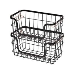 Amazon Basics Stackable Metal Wire Storage Basket Set For Kitchen Or Bathroom - Black/Rose Gold