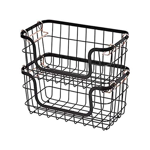 Amazon Basics Stackable Metal Wire Storage Basket Set For Kitchen Or Bathroom - Black/Rose Gold 1 Amazon Basics Stackable Metal Wire Storage Basket Set For Kitchen Or Bathroom - Black/Rose Gold