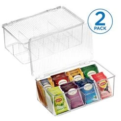 2 Pack Stackable Plastic Tea Bag Organizer - Storage Bin Box For Kitchen Cabinets, Countertops, Pantry - Holds Beverage Bags, Cups, Pods, Packets, Condiment Accessories Holder -Brabantia Shop 511j43uSozL