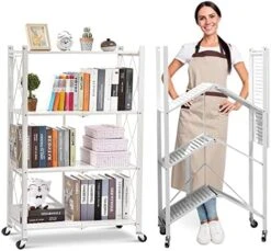 4-Shelf General Purpose Collapsible/Foldable Shelving Unit, Sturdy Storage Rack With Caster Wheels. 4-Tier Organizer, Laundry/kitchen Storage Shelves, Heavy Duty Metal Frame, No Assemble Needed, Black -Brabantia Shop 5123gNaez0L. AC
