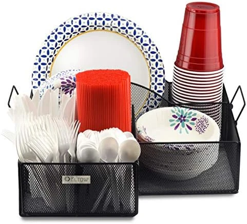 ELTOW Countertop Silverware Caddy W/Handle, 8 Compartment Paper Plate & Cutlery Caddy For Plates, Bowls, Forks, Spoons, Knives, Napkins, Flatware & Utensil Holder For Party, Picnic, Home, RV - Black 10 ELTOW Countertop Silverware Caddy W/Handle, 8 Compartment Paper Plate & Cutlery Caddy For Plates, Bowls, Forks, Spoons, Knives, Napkins, Flatware & Utensil Holder For Party, Picnic, Home, RV - Black - Image 10