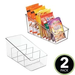 MDesign Large Plastic Food Packet Organizer Caddy, Fridge Or Freezer - Storage For Kitchen, Pantry, Cabinet, Countertop - Spice Pouches, Dressing Mixes, Hot Chocolate, Rice, Seasoning; 2 Pack - Clear