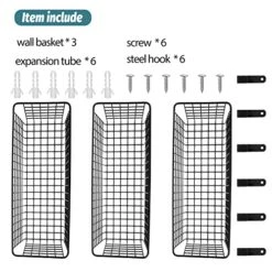 3 Set [Extra Large] Hanging Wall Basket For Storage, Wall Mount Sturdy Steel Wire Baskets, Metal Hang Cabinet Bin Wall Shelves, Rustic Farmhouse Decor, Kitchen Bathroom Organizer, Black -Brabantia Shop 512ar7SYjWL
