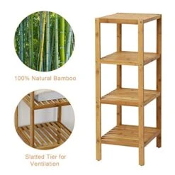 Kinbor 4-Tier Bamboo Shelf Narrow Bathroom Shelf Organizer - Flower Plant Stand, Corner Bamboo Shelf For Living Room Bathroom Kitchen -Brabantia Shop 512qaso03jL
