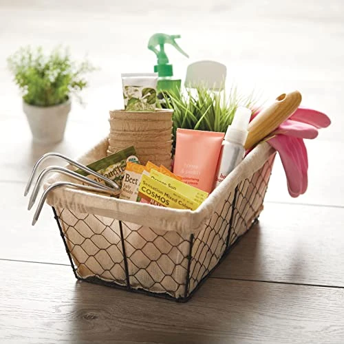 MDesign Medium Metal Farmhouse Home Storage Organizer Basket - Chicken Wire Design, Fabric Liner For Kitchen, Bathroom, Living Room, Pantry, Cupboard, Shelves, Countertop - 4 Pack - Bronze/Natural 2 MDesign Medium Metal Farmhouse Home Storage Organizer Basket - Chicken Wire Design, Fabric Liner For Kitchen, Bathroom, Living Room, Pantry, Cupboard, Shelves, Countertop - 4 Pack - Bronze/Natural - Image 2