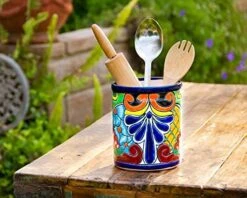 Enchanted Talavera Mexican Talavera Ceramic Large Utensil Holder Spatula Crock Kitchen Counter Organizer Mexican Pottery Utensils Tools Caddy Spoon Rest White Ceramic (Multi Color Large (7.5"H X 6"W) -Brabantia Shop 513D6NS3d2L. AC