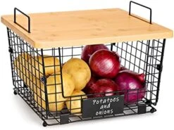 2 Set Stackable Kitchen Counter Basket With Bamboo Top - Pantry Organization And Storage Wire Organizing Basket - Cabinet Countertop Organizer Bins For Produce, Fruit, Vegetable (Onion, Potato), Bread -Brabantia Shop 513DGi6rvJL. AC