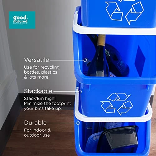 Good Natured Stackable Recycle Bin With Handle, 6 Gallon / 25 Liter - Ideal For Kitchen, Home & Indoor Use - Compact & Small Recycling Bin - Perfect For Recycling Cans, Blue Recycle Bin For Easy Trash Sorting 4 Good Natured Stackable Recycle Bin With Handle, 6 Gallon / 25 Liter - Ideal For Kitchen, Home & Indoor Use - Compact & Small Recycling Bin - Perfect For Recycling Cans, Blue Recycle Bin For Easy Trash Sorting - Image 4