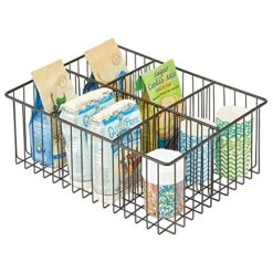 MDesign Farmhouse Decor Metal Wire Food Organizer Storage Bin Baskets For Kitchen Cabinets, Pantry, Bathroom, Laundry Room, Closets, Garage, 6 Sections - Bronze
