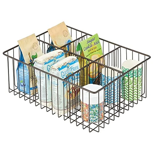 MDesign Farmhouse Decor Metal Wire Food Organizer Storage Bin Baskets For Kitchen Cabinets, Pantry, Bathroom, Laundry Room, Closets, Garage, 6 Sections - Bronze 1 MDesign Farmhouse Decor Metal Wire Food Organizer Storage Bin Baskets For Kitchen Cabinets, Pantry, Bathroom, Laundry Room, Closets, Garage, 6 Sections - Bronze
