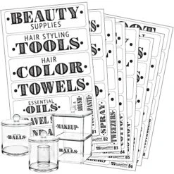 Farmhouse Bathroom Beauty Organization Labels – 72 Bathroom & Makeup Organization Preprinted Sticker. Water Resistant, Canister Labels. Jar Decals Bath Storage (Set Of 72 – Bathroom)