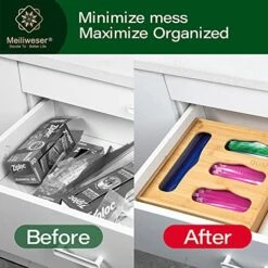 Ziplock Bag Storage Organizer For Kitchen Drawer, Openable Top Bamboo Holders, Compatible With Ziploc, Solimo, Glad, Hefty For Gallon, Quart, Sandwich & Snack Variety Size Bag (4 Slots) -Brabantia Shop 513uYXQK7KL
