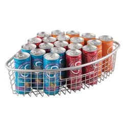 Farmhouse Metal Kitchen Cabinet Lazy Susan Storage Organizer Basket With Front Handle - Large Pie-Shaped 1/4 Wedge, 4.4" Deep Container - Satin -Brabantia Shop 514Zmg0o4lL