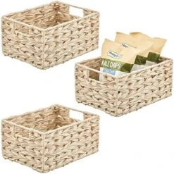 Woven Farmhouse Kitchen Pantry Food Storage Organizer Basket Bin Box - Container Organization For Cabinets, Cupboards, Shelves, Countertops, Store Potatoes, Onions, Fruit, 3 Pack, Camel Brown -Brabantia Shop 515SD31eS0S. AC