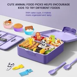 Bento Lunch Box, Lunch Box Kids - 1300ML Insulated Lunch Box With 4 Compartments Bento Box Adult Lunch Box, Leak Proof Lunch Box Containers With Utensils& Food Picks& Cake Cups &Dip Container (Purple) -Brabantia Shop 516I1oJtZgL