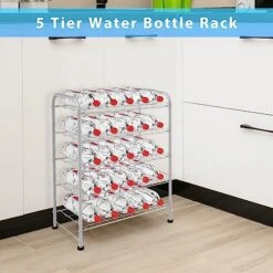 5 Tier Water Bottle Organizer Small Water Bottle Holder Stand Freestanding Metal Bottled Water Rack Dispenser For Kitchen, Pantry Organization And Storage, Silver -Brabantia Shop 516W2soYKVL