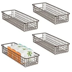 MDesign Shallow Metal Wire Basket For Storage Pantry - Kitchen Organization Basket With Handles - Bin Basket For Organizing Cabinets Or Countertop - Concerto Collection - 4 Pack - Bronze