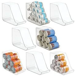 MDesign Plastic Kitchen Storage Organizer Container Bins For Pantry, Fridge, Freezer Organization - Holds Canned Food, Soup Can, Soda Water Bottle - Ligne Collection, 8 Pack - Clear