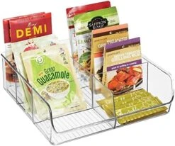 MDesign Plastic Food Storage Bin Organizer With 3 Compartments For Kitchen Cabinet, Pantry, Shelf, Drawer, Fridge, Freezer Organization - Holds Snack Bars - Ligne Collection - Clear -Brabantia Shop 517frYnylUL. AC